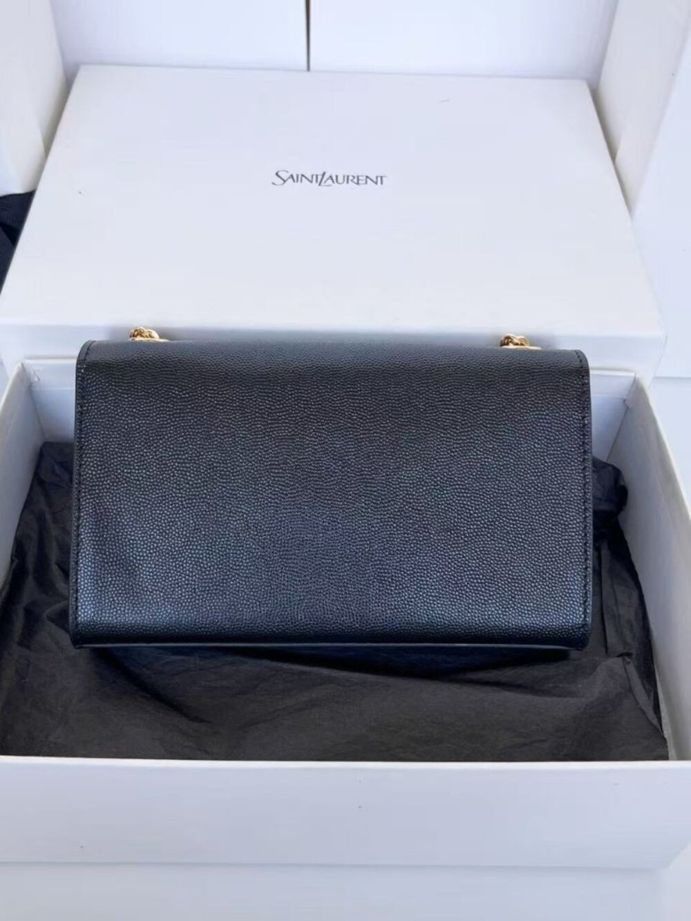 Saint Laurent Black Leather Crossbody with Gold YSL Chain - Picture 2 of 9